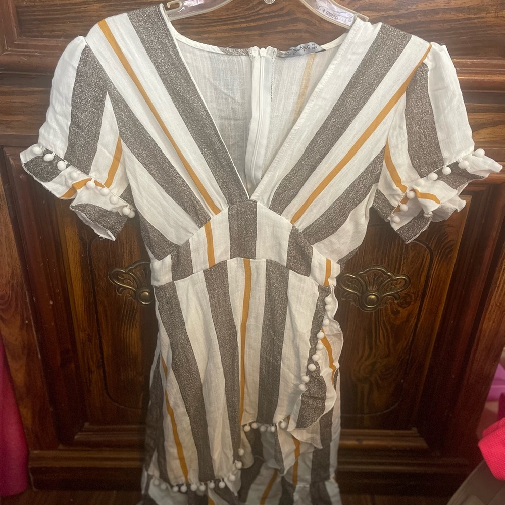 Striped Dress in White, Brown, and Orange
